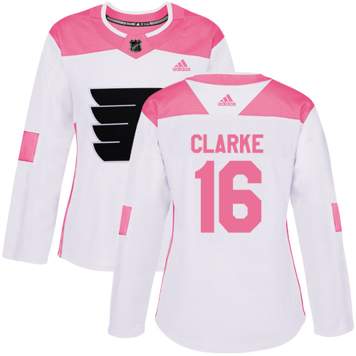 Adidas Flyers #16 Bobby Clarke White/Pink Authentic Fashion Women's Stitched NHL Jersey